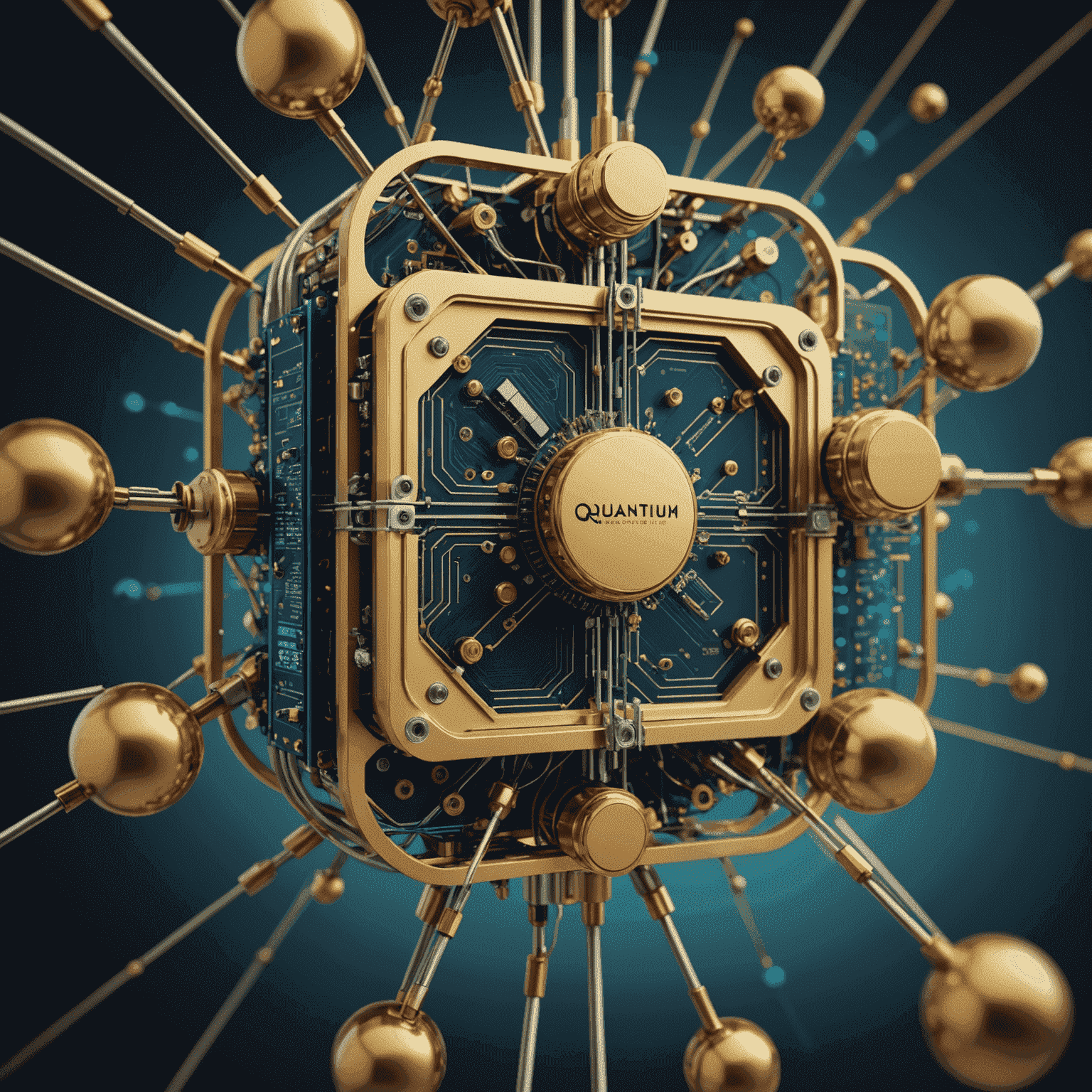 An abstract representation of quantum computing, with qubits and quantum circuits