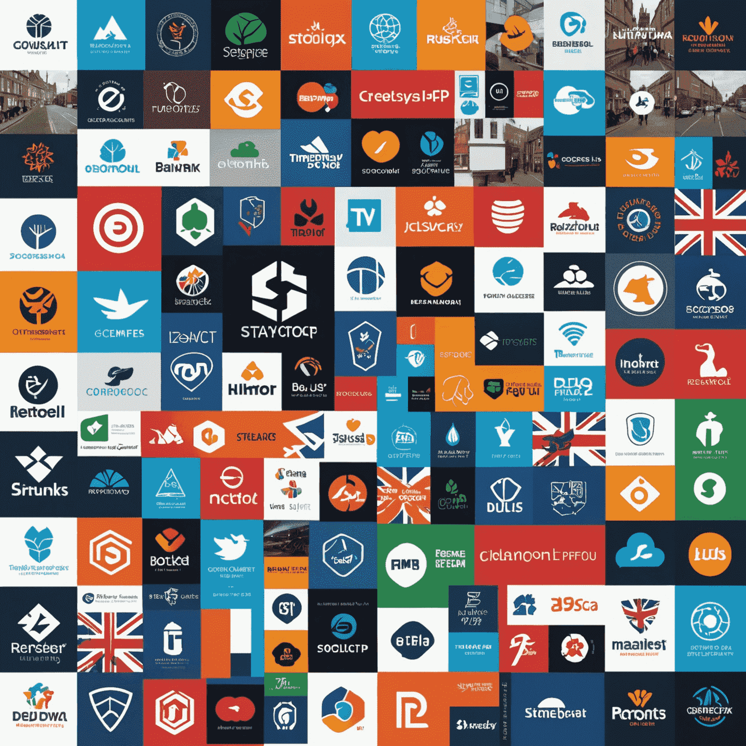 A collage of logos and images representing various UK-based startups in the IT sector